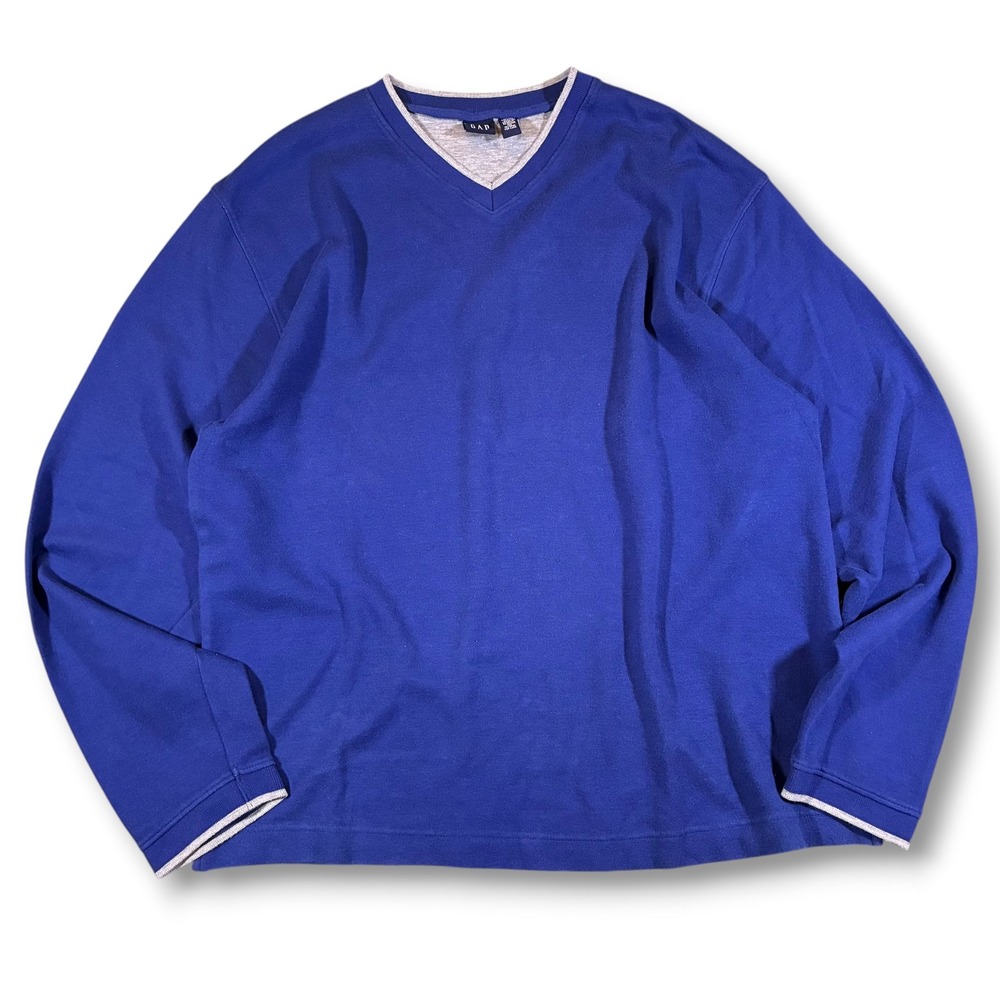 VTG Y2K GAP Royal‎ Blue V Neck Long Sleeve Casual Sweatshirt Top Men's M